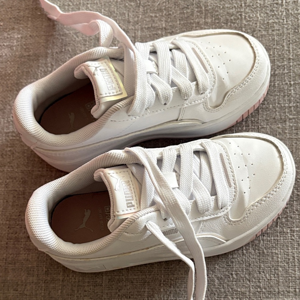 Puma Kids White Sneakers with Light Pink Trim
